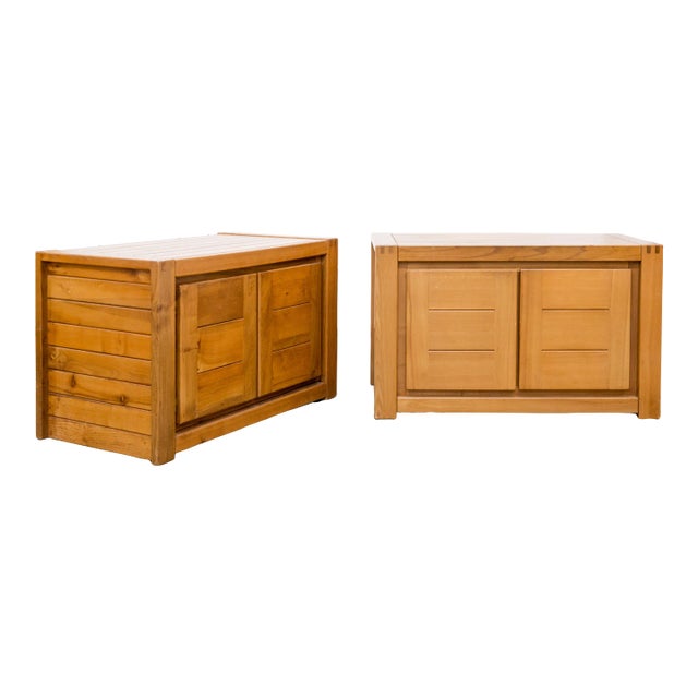 1970s Maison Regain Brutalist Elm Wood Cupboards - a Pair For Sale