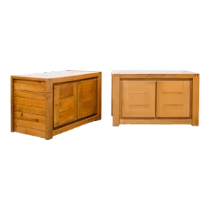 1970s Maison Regain Brutalist Elm Wood Cupboards - a Pair