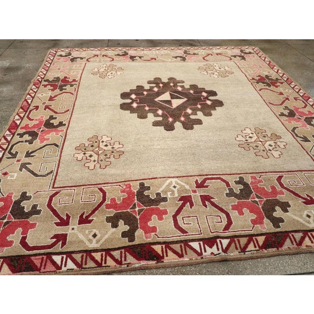 Beige Galerie Shabab Collection Mid-20th Century Turkish Anatolian Square Carpet For Sale - Image 8 of 10