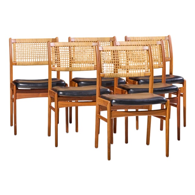 Sylve Stenquist for Dux Mid Century Teak and Cane Dining Chairs - Set of 6 For Sale