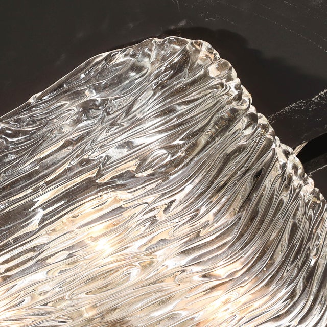 1960s Mid-Century Modern Murano Hand-Blown Textural Clear Glass Venini Flush Mount Chandelier For Sale - Image 12 of 18