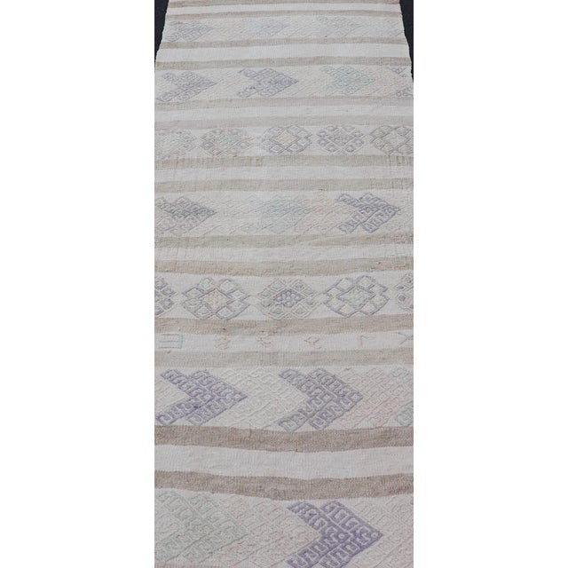 Beige Vintage Turkish Kilim Runner in Soft Gray and Beige Striped Design 2'0 X 13'3 For Sale - Image 8 of 12