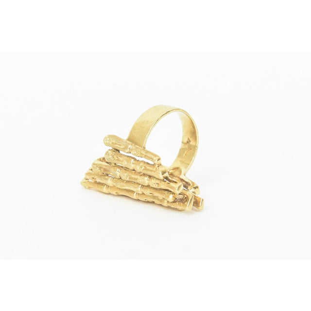 Vintage 18k Gold Italian Sculptural Bamboo Design Elongated Ring, Size 6.5 For Sale - Image 9 of 12
