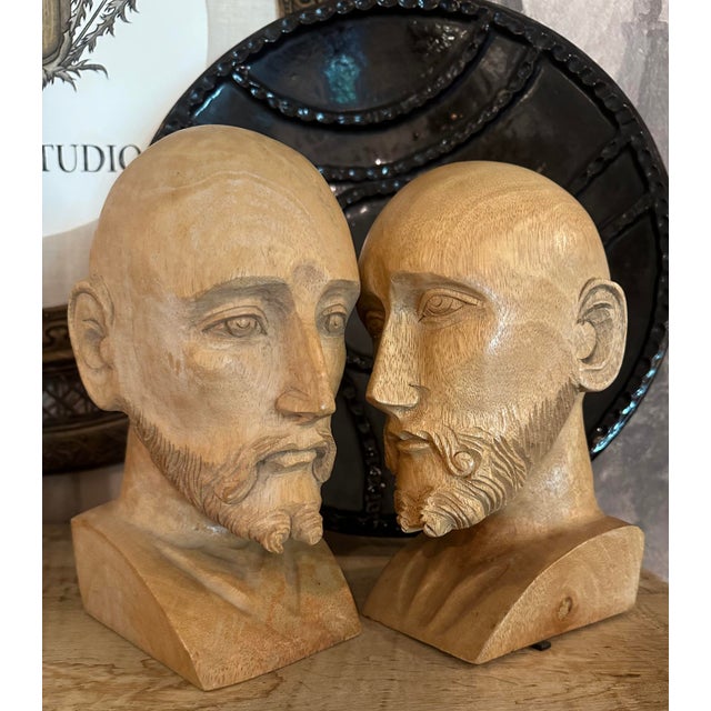 Late 19th Century Antique Pair of Hand-Carved Distinguished Gentlemen Bust Sculptures For Sale - Image 5 of 6