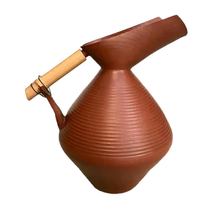Large Studio Pottery Terracotta Jug Vase with Bamboo Handle, 1950s