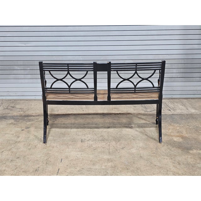 Late 20th Century Baker Historic Charleston Bench Settee Black Finish Gold Accents For Sale In Cleveland - Image 6 of 15