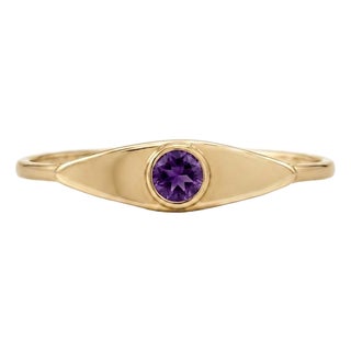 Purple Amethyst Marquise Eye Signet Ring | Dainty 18k Yellow Gold Plated Bezel Band | February Birthstone Solitaire Ring Us 7 For Sale