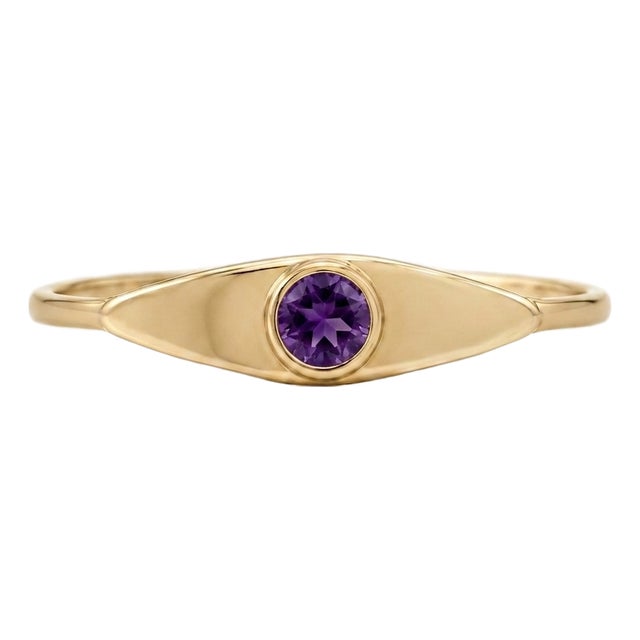Purple Amethyst Marquise Eye Signet Ring | Dainty 18k Yellow Gold Plated Bezel Band | February Birthstone Solitaire Ring Us 7 For Sale