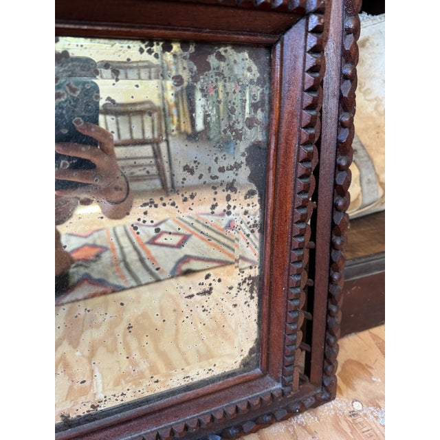 Antique 19th Century Tramp Art Large Wooden Mirror, 1800s For Sale - Image 10 of 12