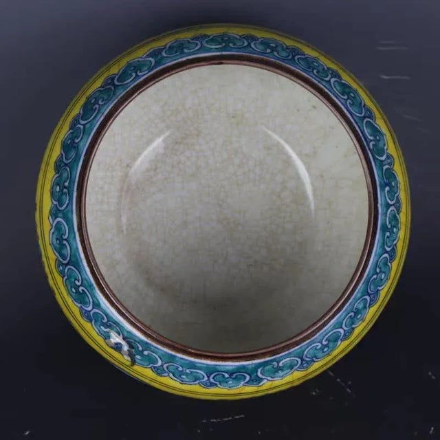 H-10.7cm,W-17cm This vintage porcelain brush washer is a rare find from an old porcelain factory in China. The yellow...