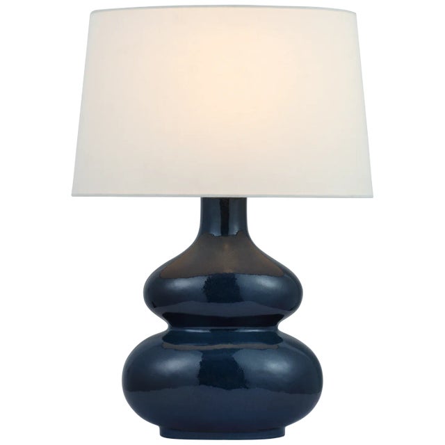 Transitional Chapman & Myers for Visual Comfort Signature Lismore Medium Table Lamp in Mixed Blue Brown with Linen Shade For Sale - Image 3 of 4