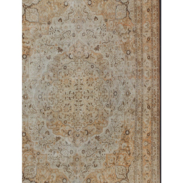 Antique Persian Tabriz Rug With Layered Medallion in Light Copper, Brown & Cream For Sale In Atlanta - Image 6 of 16
