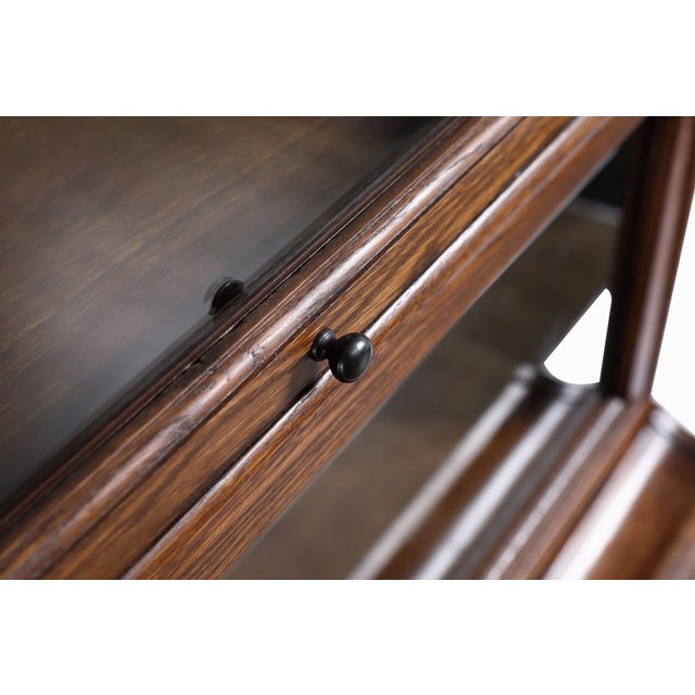 Mission 3 Stack Oak Barrister Bookcase - Beveled Glass Walnut For Sale - Image 14 of 14
