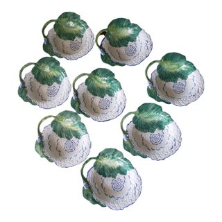 Set of 8 Cherbini Majolica Deep Dishes Cauliflower Design 1990 For Sale