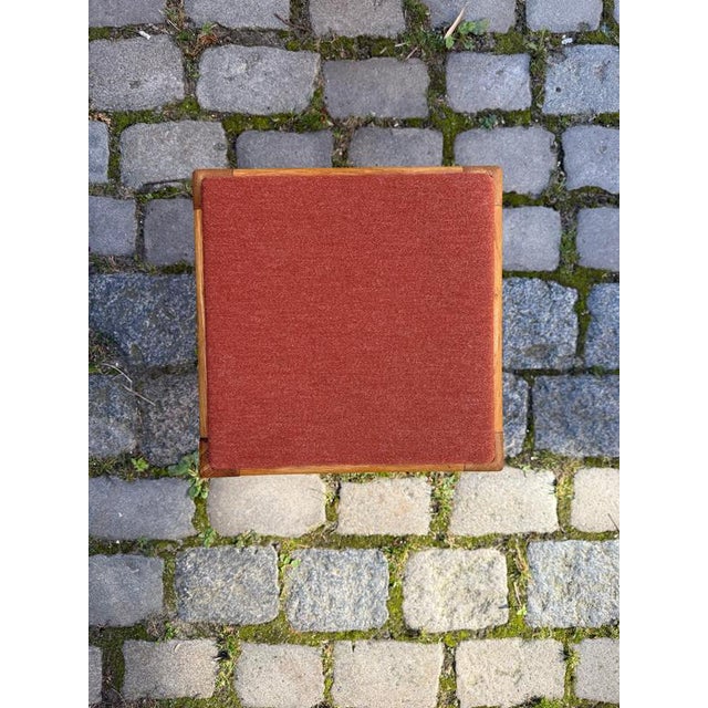 Danish Oak Stool with Red Seat For Sale - Image 10 of 11