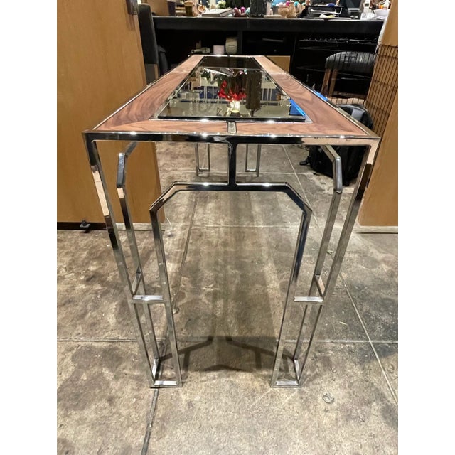 1970s Milo Baughman Mid-Century Modern Chrome and Walnut Console With Smoked Glass For Sale - Image 5 of 10