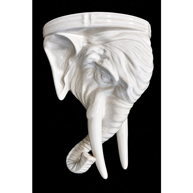 Ceramic Mid-Century White Glaze Elephant Head Wall Brackets- A Pair For Sale - Image 7 of 8