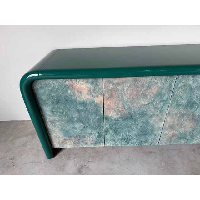 1980s Postmodern Green Lacquer Four-Door Sideboard / Credenza For Sale - Image 9 of 18