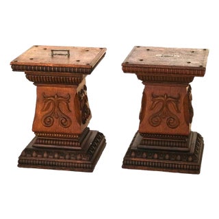 Pair of Antique Rj Horner Attr. Foliate Carved Oak Sculpture Pedestals C1900 For Sale