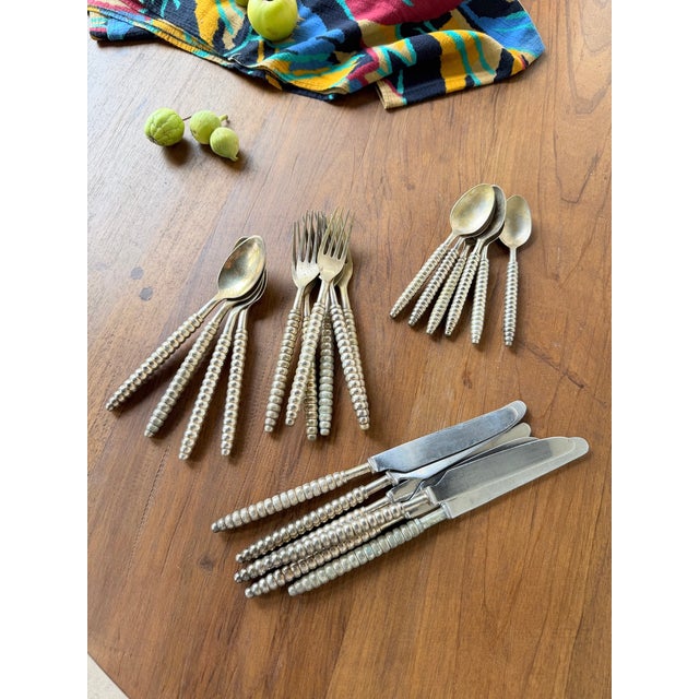 Antique Graphic Silver Cutlery for Six People, 1980s, Set of 24 For Sale - Image 9 of 11