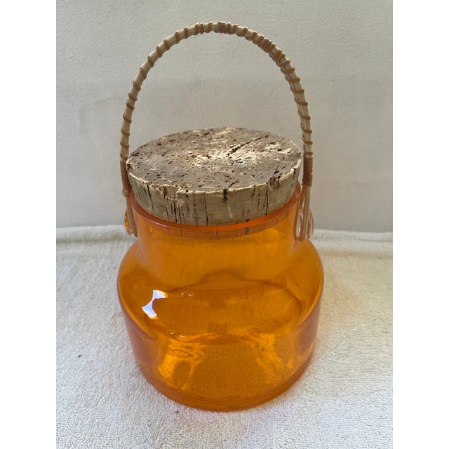 Vintage Post Modern Orange Color Glass Bottle With Cork Lid For Sale - Image 4 of 11