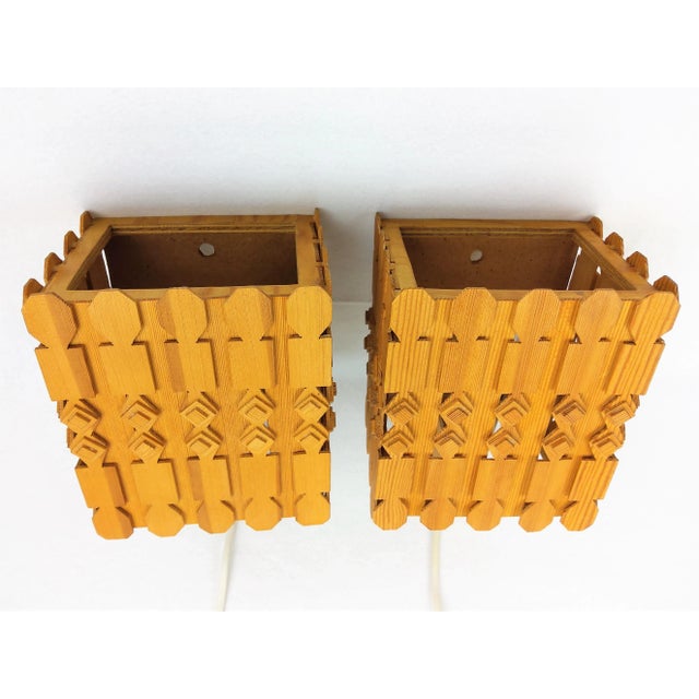 Tan Scandinavian Pine Sconces, 1960s, Set of 2 For Sale - Image 8 of 11