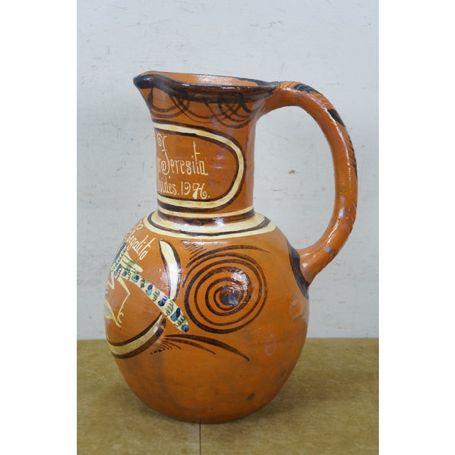 1976 Mexican Folk Art Terracotta Pulque Agave Bird Pitcher Water Jar 14" For Sale - Image 6 of 16