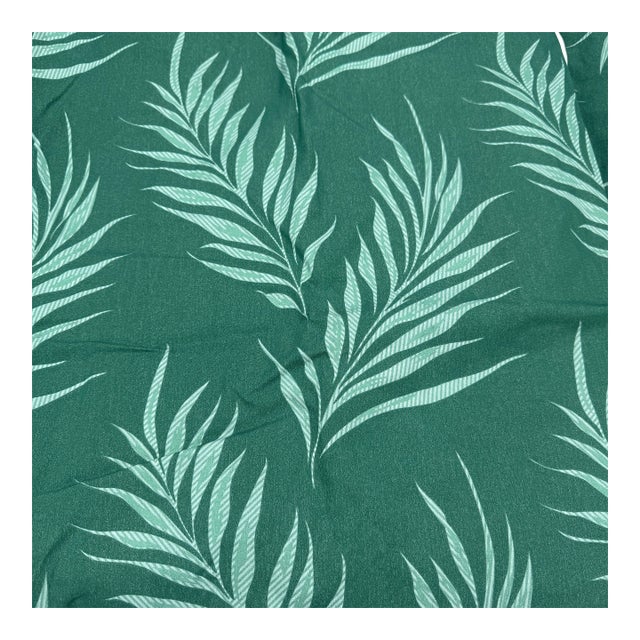 Vintage 1970s Pinch Pleat Green Palm Fronds Curtains, 4 Panels With Pompom Tie Backs For Sale