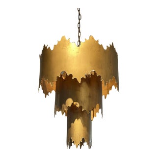 Three Tiered Gold Metal Chandelier For Sale