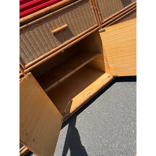 Chocolate Vintage 1970’s 72”Faux Bamboo Credenza Dresser For Sale - Image 8 of 10