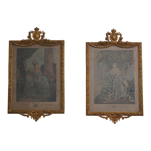Pair Stunning Vintage French Royalty Framed Colored Engravings For Sale