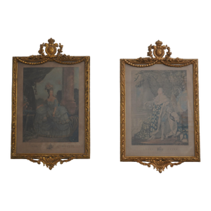 Pair Stunning Vintage French Royalty Framed Colored Engravings