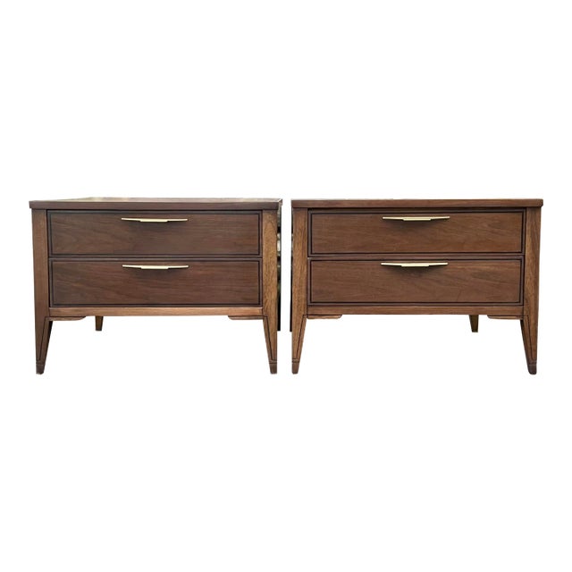 Newly Refinished Oversized Mid Century Two Drawer Side Tables/Nightstands - a Pair For Sale