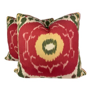 Schumacher "Samarkand Ikat" in Watermelon 22" Pillows-a Pair For Sale