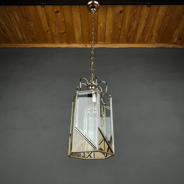 Vintage Pendant Lamp in Brass Polished Glass, Italy, 1960s For Sale - Image 12 of 12