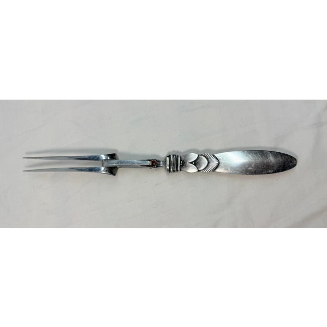 Vintage Georg Jensen "Cactus" Pattern Sterling Silver 2-Tine Roast Carving Fork For Sale - Image 12 of 12
