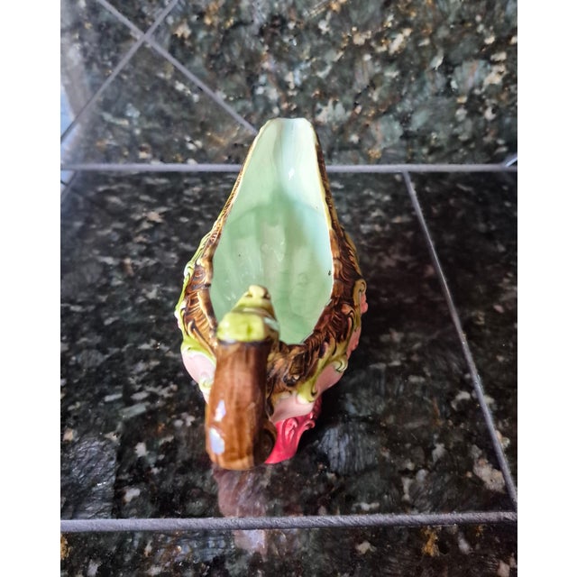 Art Nouveau Late 19th Century Austrian Art Nouveau Majolica Footed Sauce Boat / Centerpiece (Jg) For Sale - Image 3 of 8