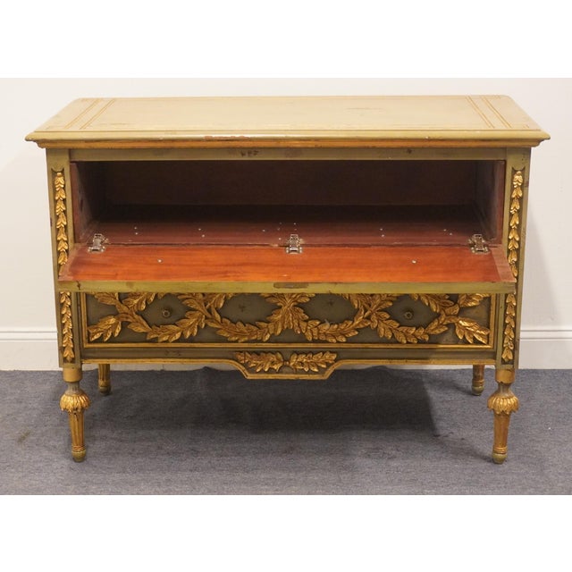 Wood Furniture Classics Louis XVI French Provincial 48" Green and Gold Media Chest W. Gilt Ormolu Style Decoration For Sale - Image 7 of 12