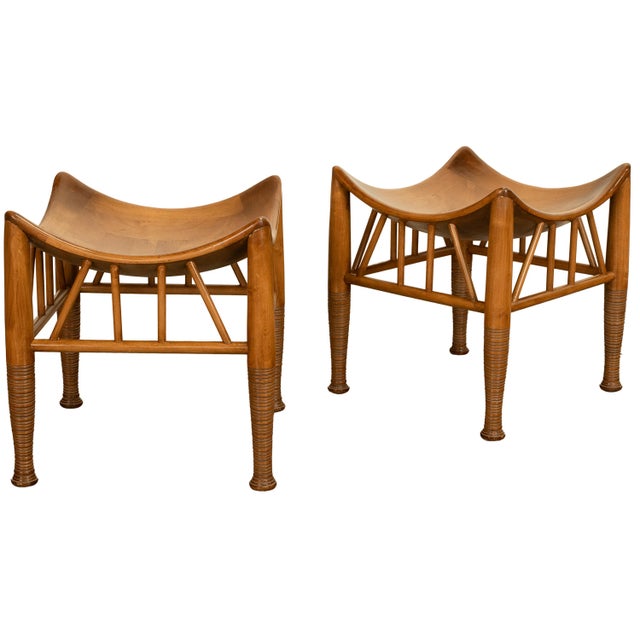 Pair Antique Thebes Egyptian Revival Arts & Crafts Stools Liberty & Co 1900 For Sale - Image 10 of 18
