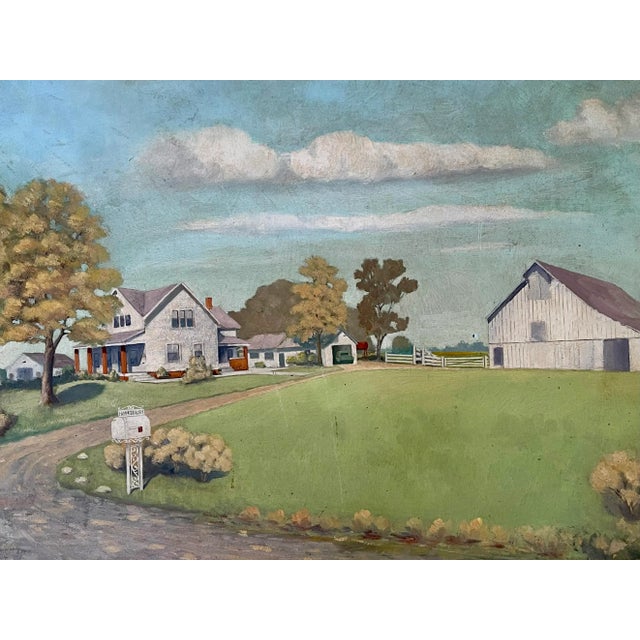 1940s Vintage Americana Pastoral Countryside Painting For Sale - Image 5 of 7