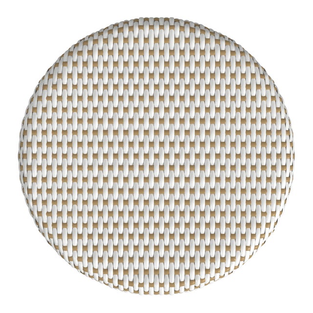 Tobias 18 in. Seat Height Round Rattan Dining Stool, White/Tan Dot / Natural Rattan Frame For Sale In Chicago - Image 6 of 7