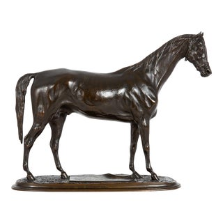 French Bronze Sculpture “Monarque” Race Horse Stallion by Pierre Lenordez For Sale