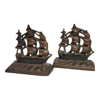British Colonial Brass Ship Bookends - Set of 2 For Sale