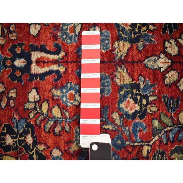 1930 9'x19'4" Barn Red Antique Persian Sarouk Rare Gallery Size Hand Knotted Wool Rug For Sale - Image 9 of 10