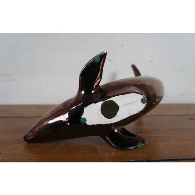 Vintage Iridescent Metallic Bronze Finish Porcelain Dolphin Figurine Sculpture For Sale - Image 12 of 12