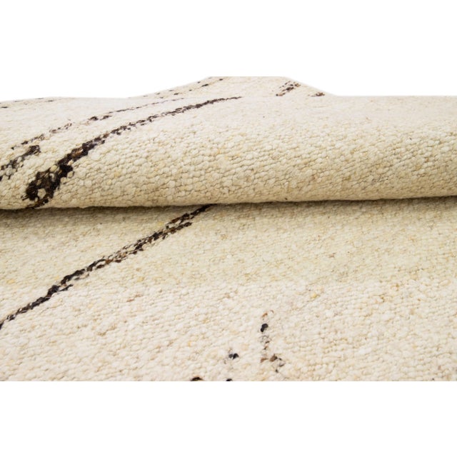 Textile Beige Modern Moroccan Style Handmade Boho Wool Rug For Sale - Image 7 of 8