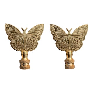 Vintage Hollywood Regency Brass Butterfly Lamp Finials- A Pair For Sale