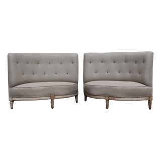 19th Century French Napoleon III Benches in Natural Linen, Set of 2 For Sale