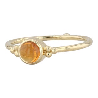Orange Citrine Solitaire Ring 18k Yellow Gold Size 8 Round Cabochon For Sale