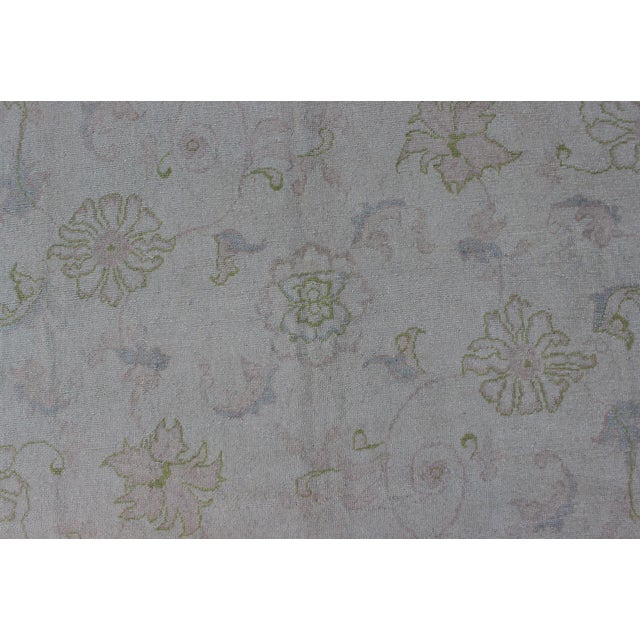 Vintage Turkish Oushak Rug With Pale Ivory Ground and Soft Sage, Blush 6'8 X 9'3 For Sale In Atlanta - Image 6 of 11
